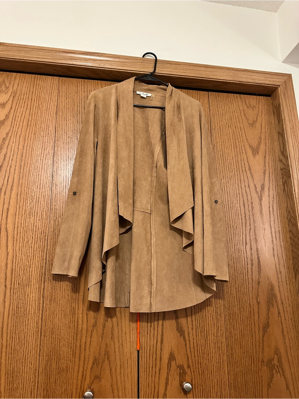 Simply Noelle Cascade Suede Open-Front Jacket - Tan